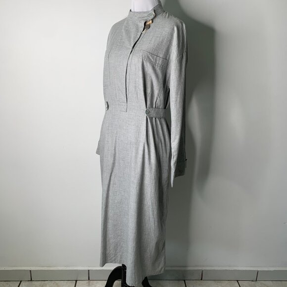 NWT Bohelle Women's Gray Long Sleeve Midi Mock Neck Cotton Dress Size 42 / M - Picture 7 of 15